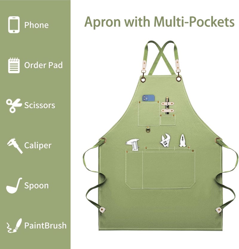 Dulabi Apron, Adjustable Chef Apron for Women and Men with Large Pockets, Cooking Kitchen Apron with Back Straps - Image 4